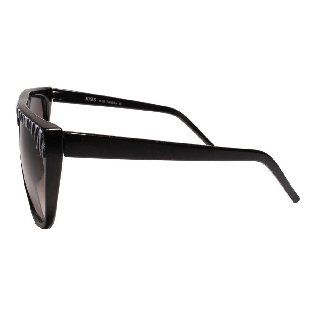 Square Sunglasses Flat Top w/ Zebra Print Fabric Accent Black Fashion Shades